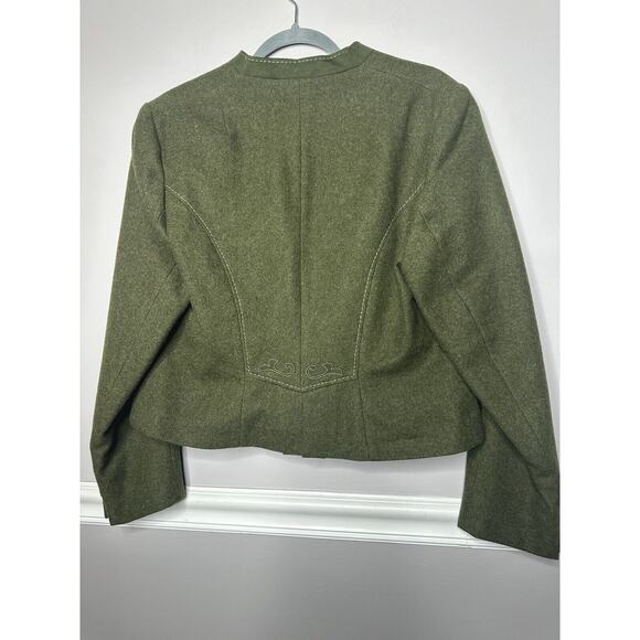 Christa Moden VTG Wool Green Blazer Lined Military Unique Short Jacket Retro WM - Picture 4 of 7